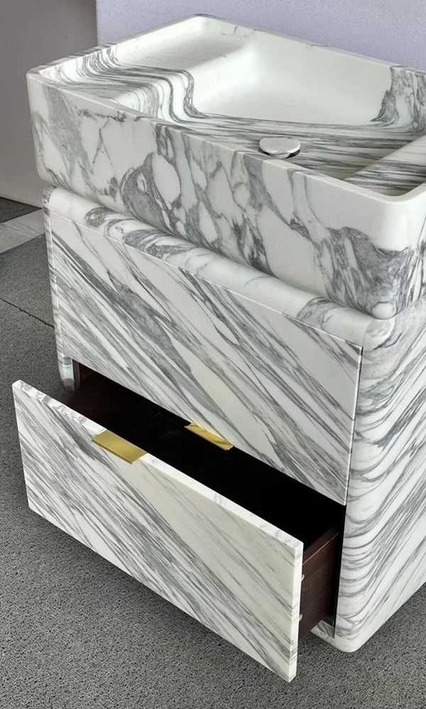 White Marble Bathroom Storage Cabinet